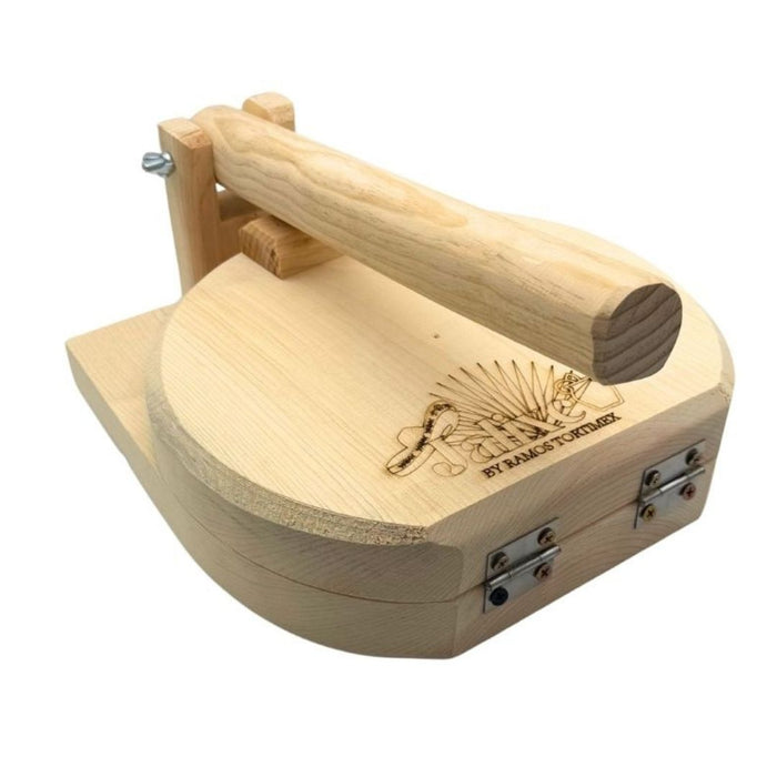Round wood tortilla press for large tortillas