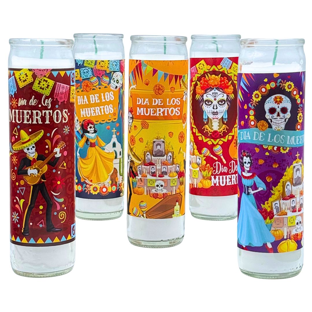 Day of the Dead Candles Assorted - Veladoras Dia de los Muertos - 8 inch candles