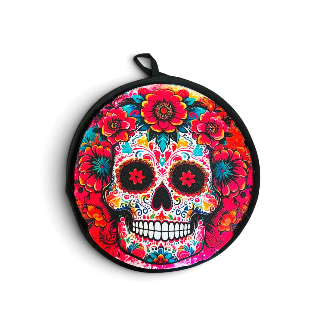Kitchen Brand Day of the Dead Sugar Skull Pink/ Black Tortilla Warmer – 10 Inch
