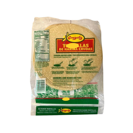 Tortillas de harina frescas crudas Canasta con manteca (etiqueta verde) - 12 unidades