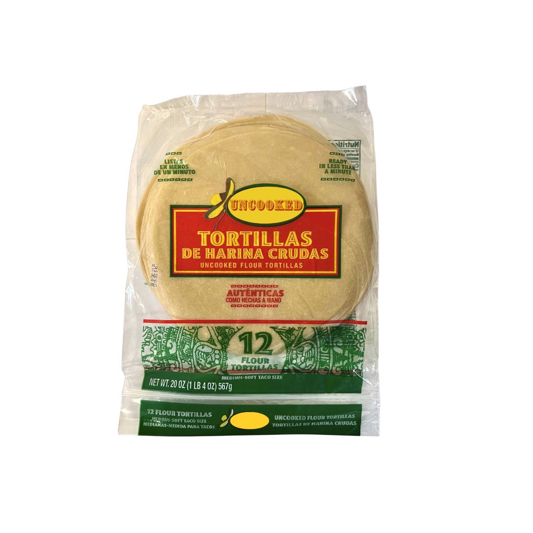 Tortillas de harina frescas crudas Canasta con manteca (etiqueta verde) - 12 unidades