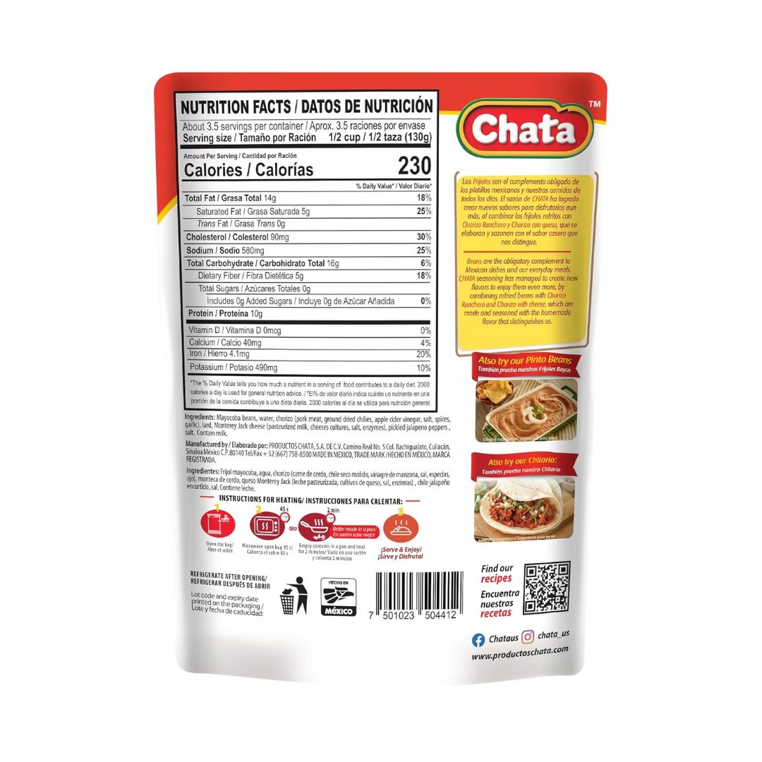 Chata Refried Beans with Chorizo and Cheese in Pouch - 15.2 oz