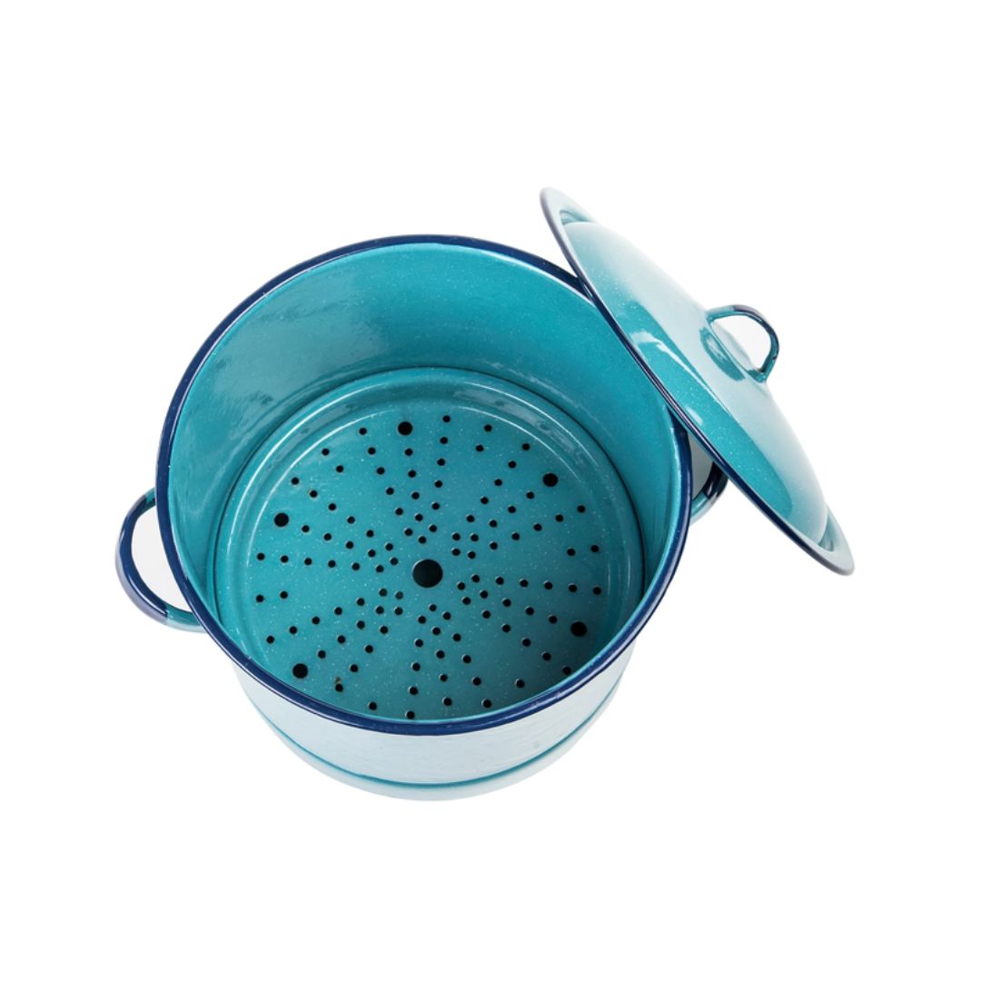 Cinsa Turquoise Blue 15-Quart Enamel Tamale Steamer with Lid and Trivet