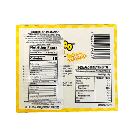 Chicle de burbuja de plátano Bubbaloo de Adams – Chicle relleno de plátano, 47 unidades
