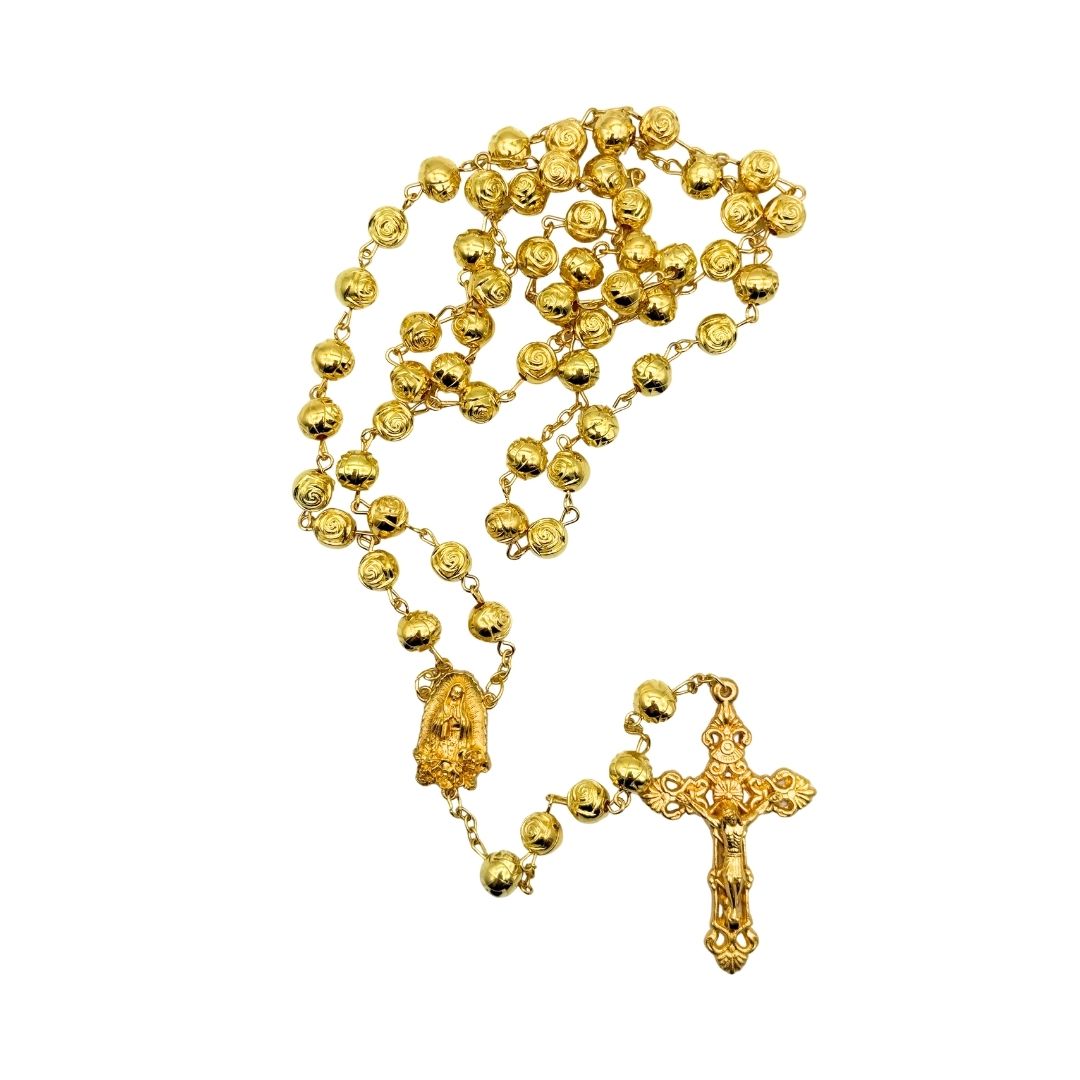 Our Lady of Guadalupe Gold Tone Rosebud Bead Rosary - 1 unit