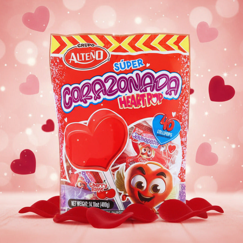 Alteño Super Corazonada Heart-Shaped Lollipops – 40 Count
