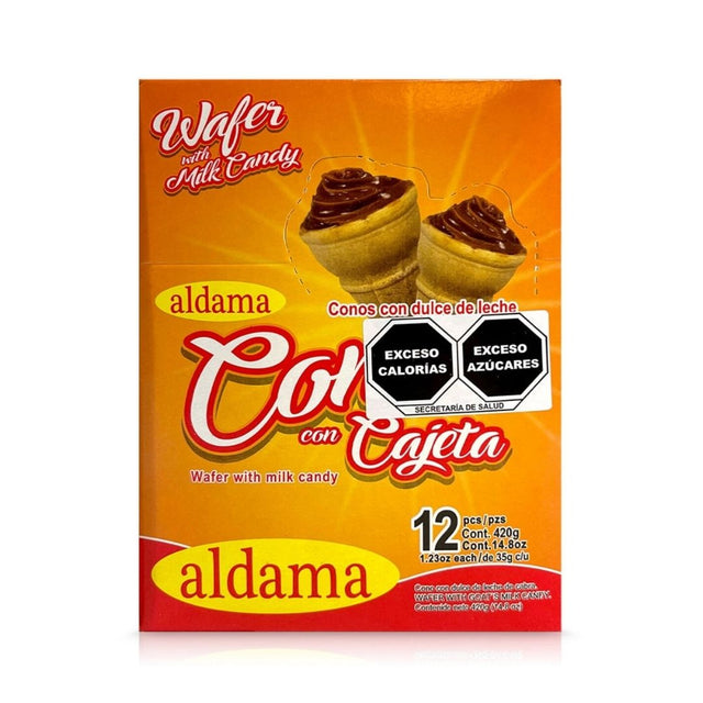 Aldama Conos con Cajeta Wafer with Dulce de Leche Milk Candy - 12 ct