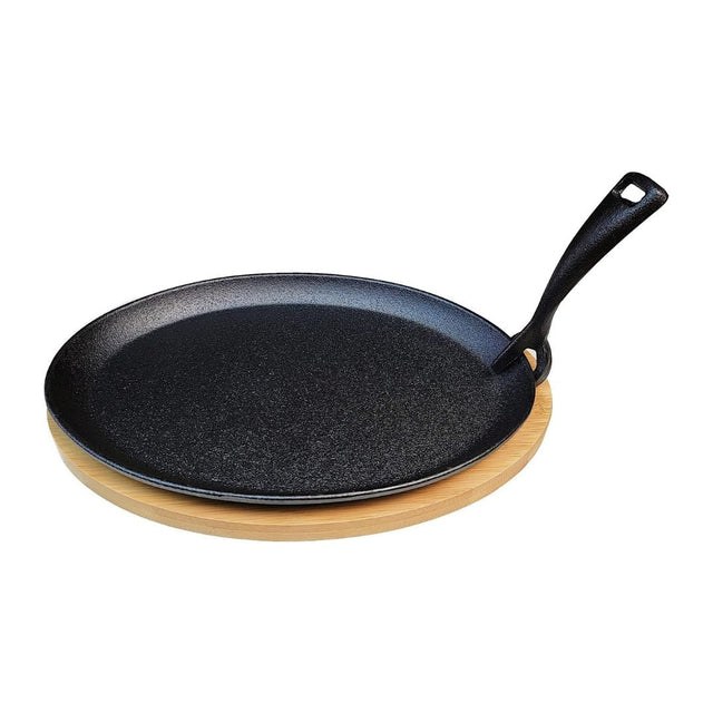 Fajita Plate with Wood Base Double Handle - 1 Unit