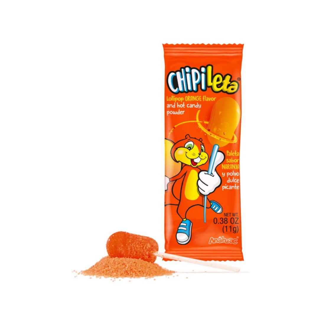Chipileta Orange Lollipop with Chili Powder – Mexican Candy 30 ct (11.64 oz) – Anahuac