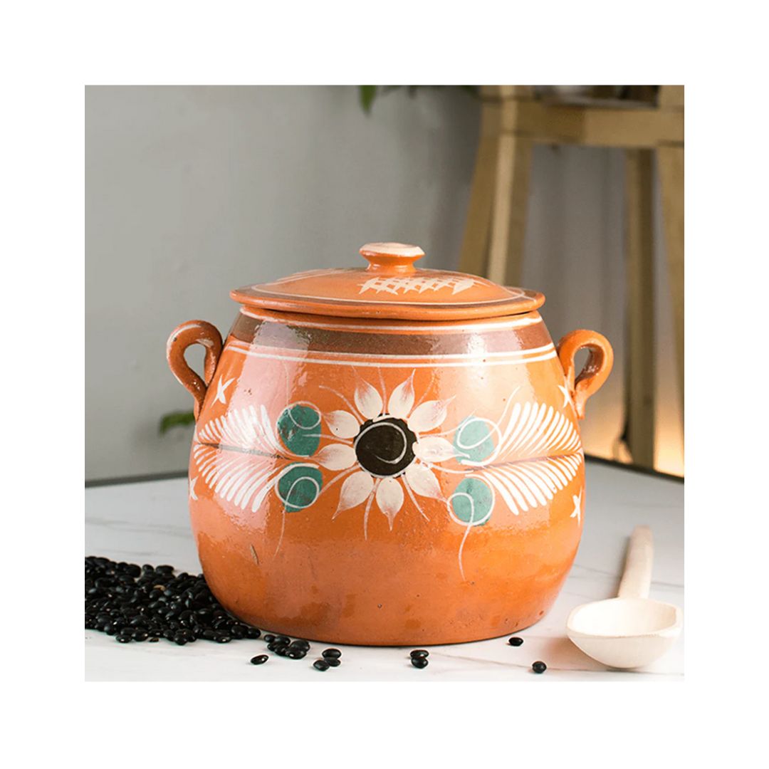 Olla de Barro Frijolera sin Plomo / Lead Free Clay Bean Pot with lid Large - 6 qt - MexGrocer.com