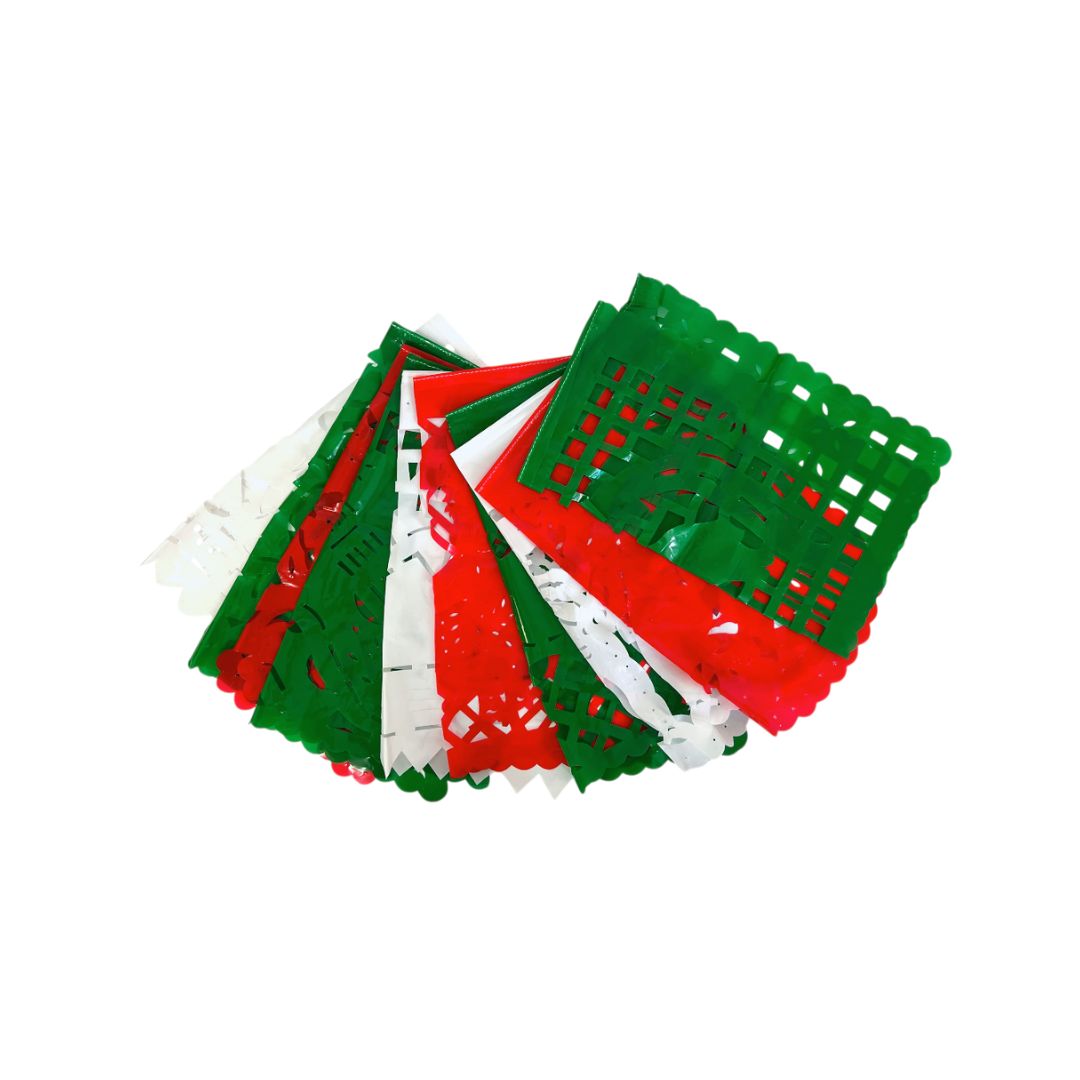 La Mexicana Tri-Color Plastic Papel Picado Fiesta Banner – 10 Sheets, 19 ft