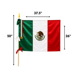 La Mexicana Satin Mexican Flag with Wooden Handle – 37" x 26" (50" Length)