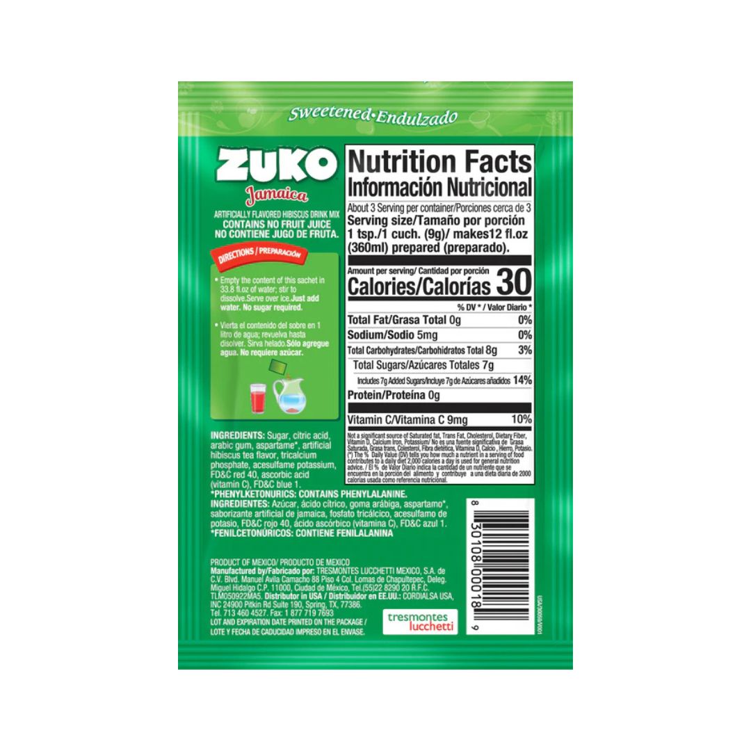 Zuko Hibiscus Flavor Drink Mix (1 Liter / 0.9 oz)