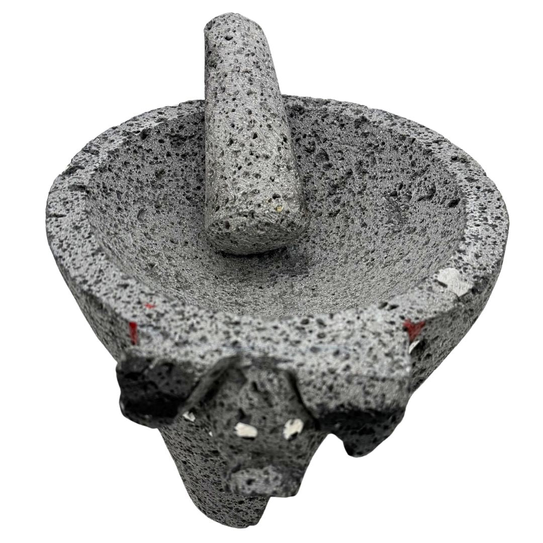 Molcajete Pig Head - Black Lava Stone Bowl (Pintado) - 7" / 8"