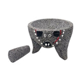 Molcajete Pig Head - Black Lava Stone Bowl (Pintado) - 7" / 8"