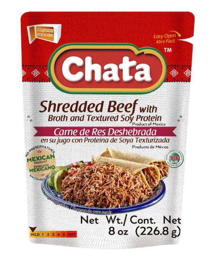 Chata Shredded Beef with Broth and Texture Soy Protein - 8 oz