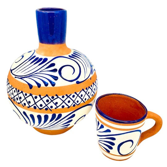 Clay Water Jug with Cup - Botellon y Vaso Canela Design Lead Free - 4 qt - 1 set