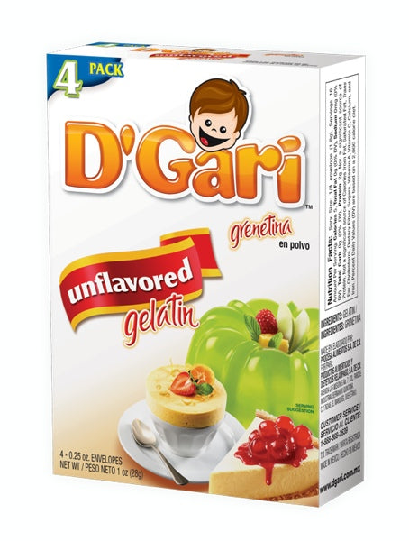 D'Gari Gelatin Unflavored 4 Envelopes (0.25 oz each) - 1 oz.