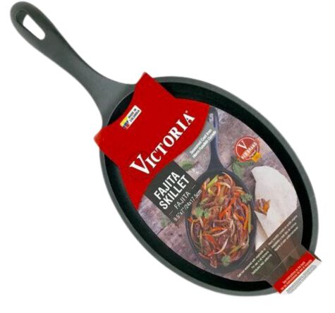 Fajita Skillet Seasoned Cast Iron Victoria Brand - 9.5" x 7"