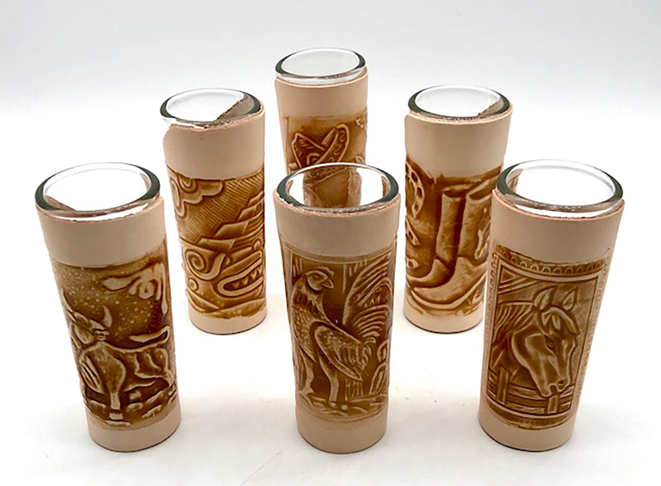 (6 PACK) La Mexicana Leather Tequila Shot Glasses 2 oz