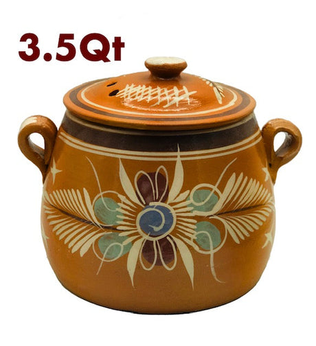 Olla de Barro Frijolera sin Plomo / Lead Free Clay Bean Pot with lid Small - 3.5 qt - 1 unit