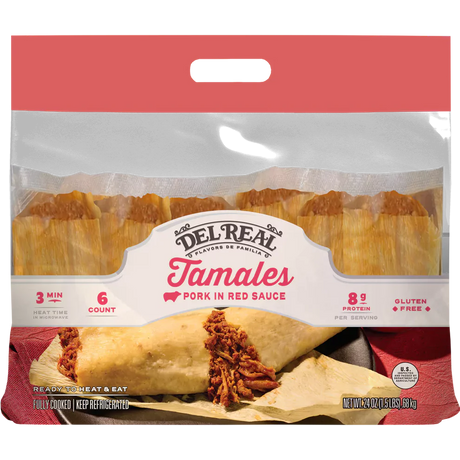Del Real Foods Gourmet Pork Tamales in Red Sauce - 12 ct