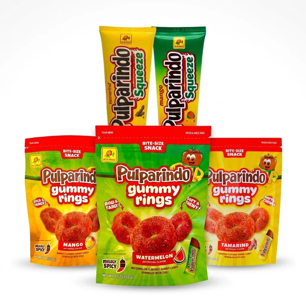 Pulparindo Gummy Rings & Squeeze Candy – Tamarind, Mango & Watermelon – Variety Pack