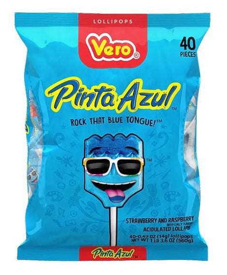 Vero Brochitas Pinta Azul Lollipops Sabor Frambuesa - Fresa - 48 ct