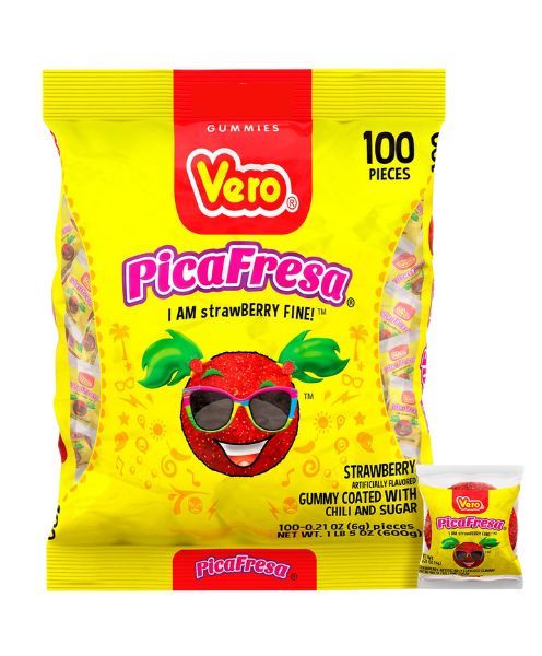 Bag of Vero Pica Fresa strawberry chile gummy candy